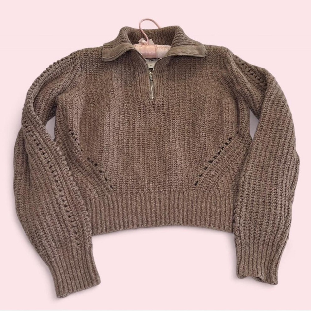 Abercrombie & Fitch Chunky Knit Half-Zip Sweater - Taupe